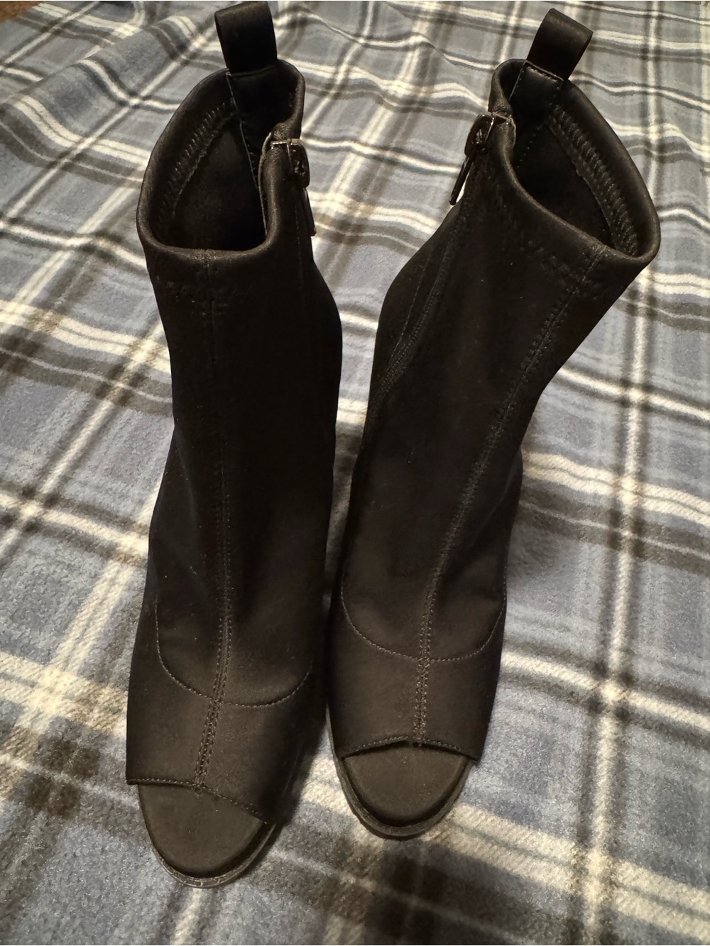 Fashion Nova Black Peep-Toe Stretch Ankle Boots
